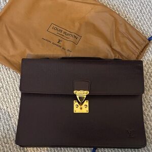 Louis Vuitton Dark Brown Briefcase with Gold Accents